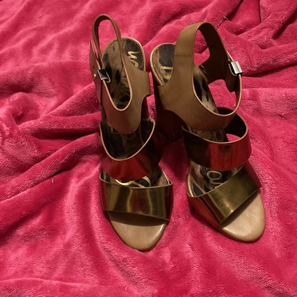 Sam Edelman Yelena chunk heel metallic detail sandals size 9.5 - Picture 4 of 16